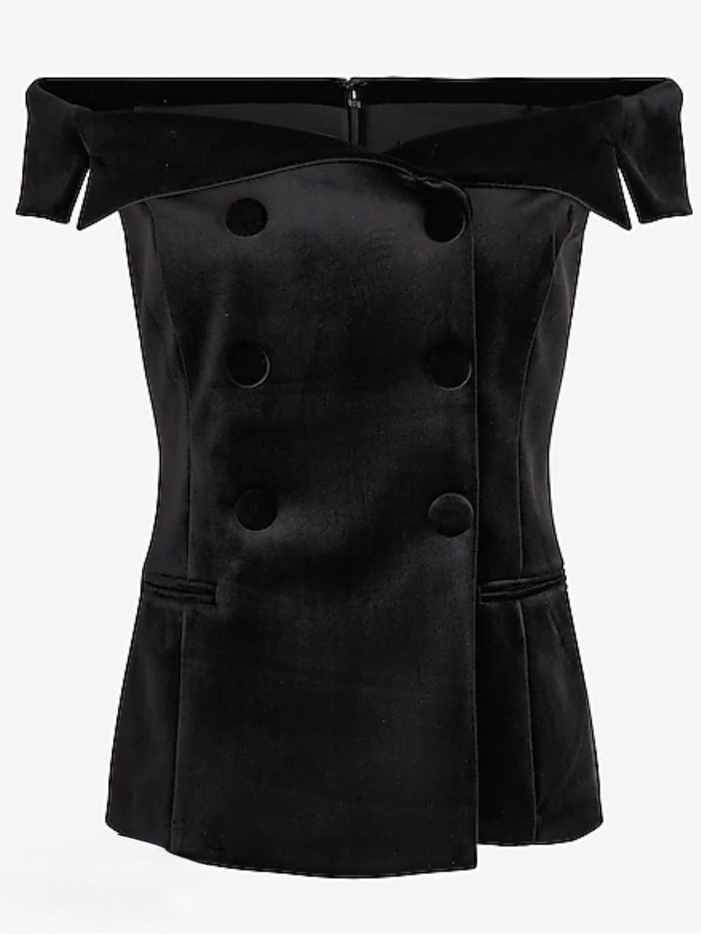 Express Off-Shoulder Double-Breasted Velvet Top - Black